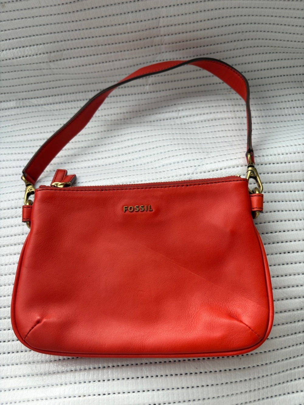 Fossil Bright Red Leather Shoulder Bag with Gold Hardware